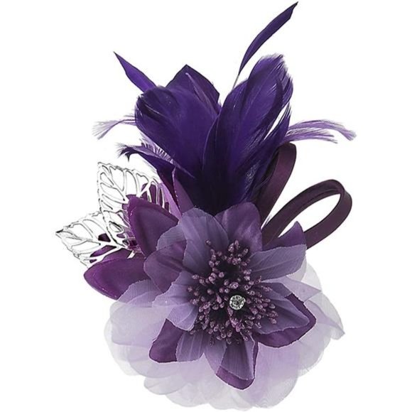 WOMEN'S Fascinator Feather Tea Party Hat N-Purple - Picture 1 of 7